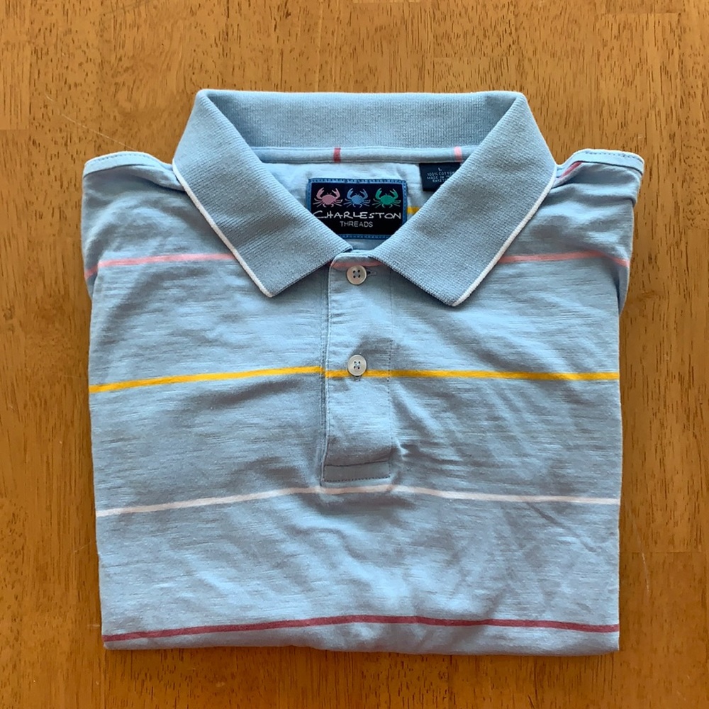 Charleston Threads Light Blue Striped Polo